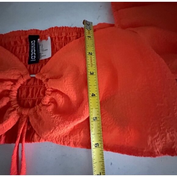 H&M Divided Womens Orange Crop Top S Square Neck Long Puff Sleeves Polyester & E - Picture 5 of 12